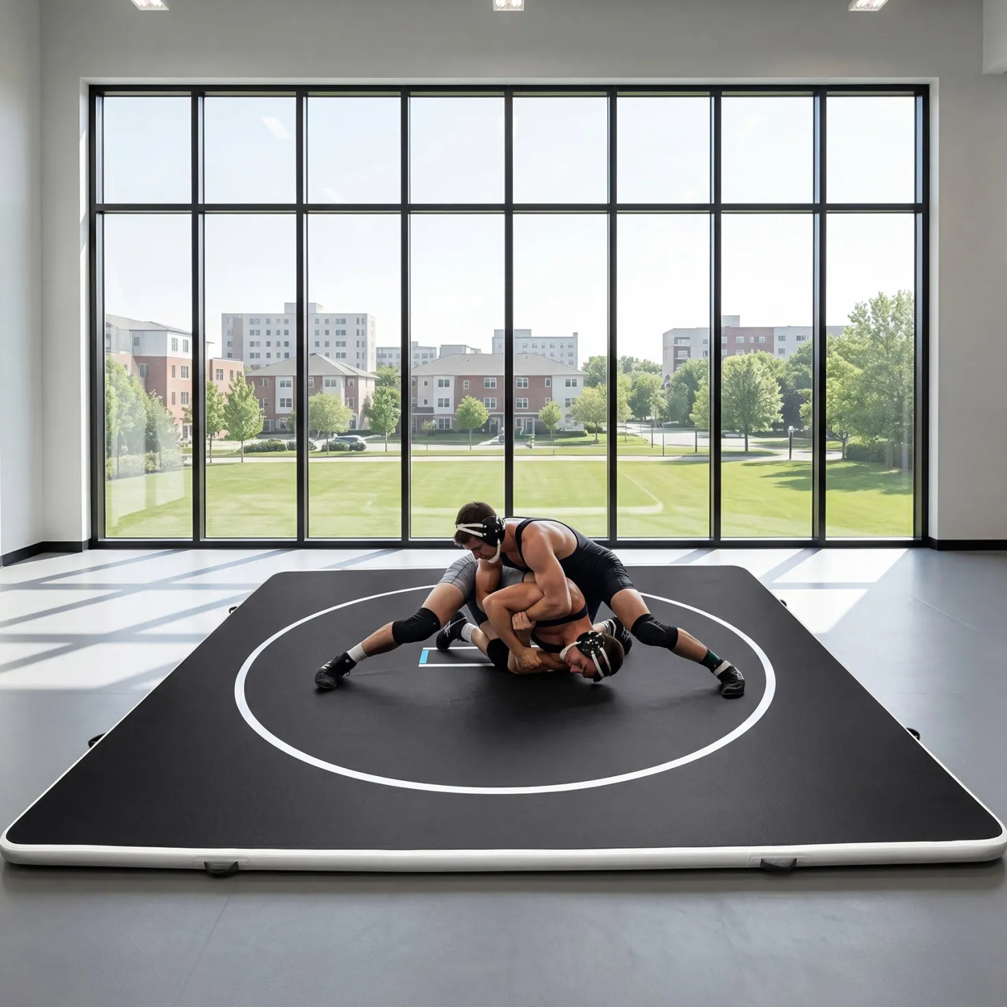 4" Thick Inflatable Wrestling Mat, PVC Portable Wrestling Mats for Indoor Outdoor Use, Jiu Jitsu Mats with Circles for Wrestling