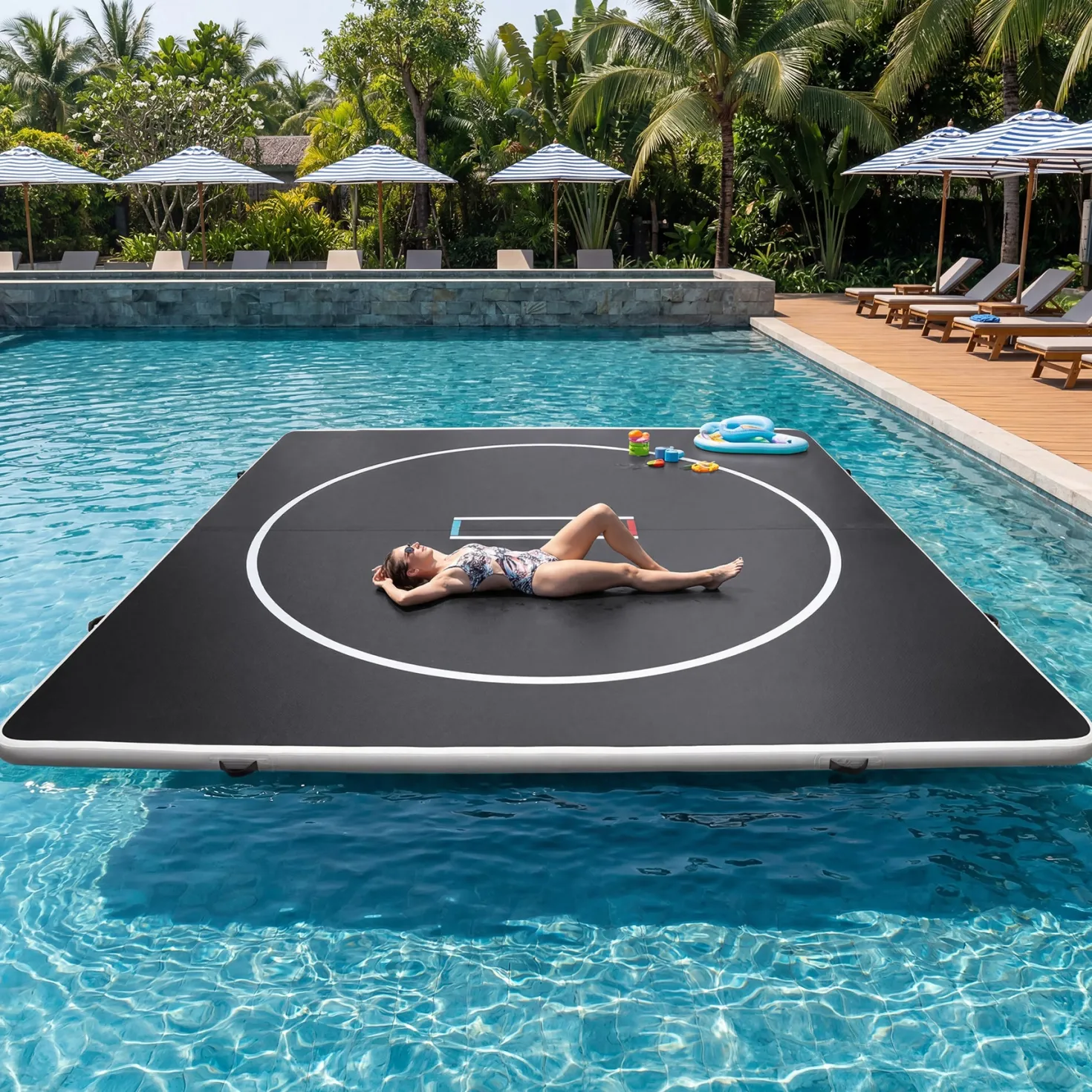 4" Thick Inflatable Wrestling Mat, PVC Portable Wrestling Mats for Indoor Outdoor Use, Jiu Jitsu Mats with Circles for Wrestling