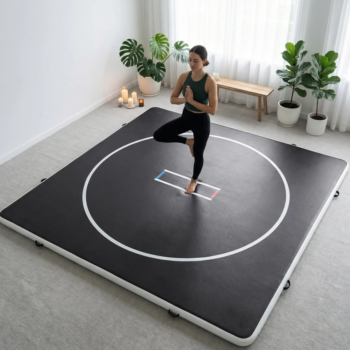 4" Thick Inflatable Wrestling Mat, PVC Portable Wrestling Mats for Indoor Outdoor Use, Jiu Jitsu Mats with Circles for Wrestling