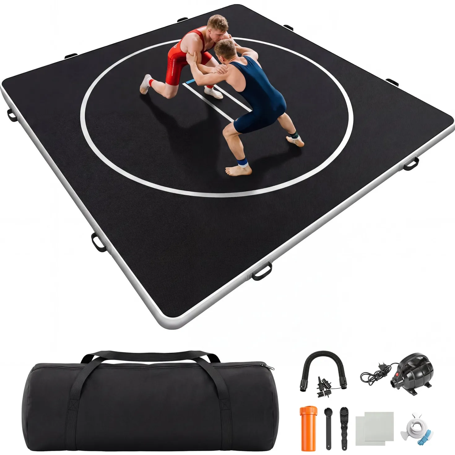 4" Thick Inflatable Wrestling Mat, PVC Portable Wrestling Mats for Indoor Outdoor Use, Jiu Jitsu Mats with Circles for Wrestling