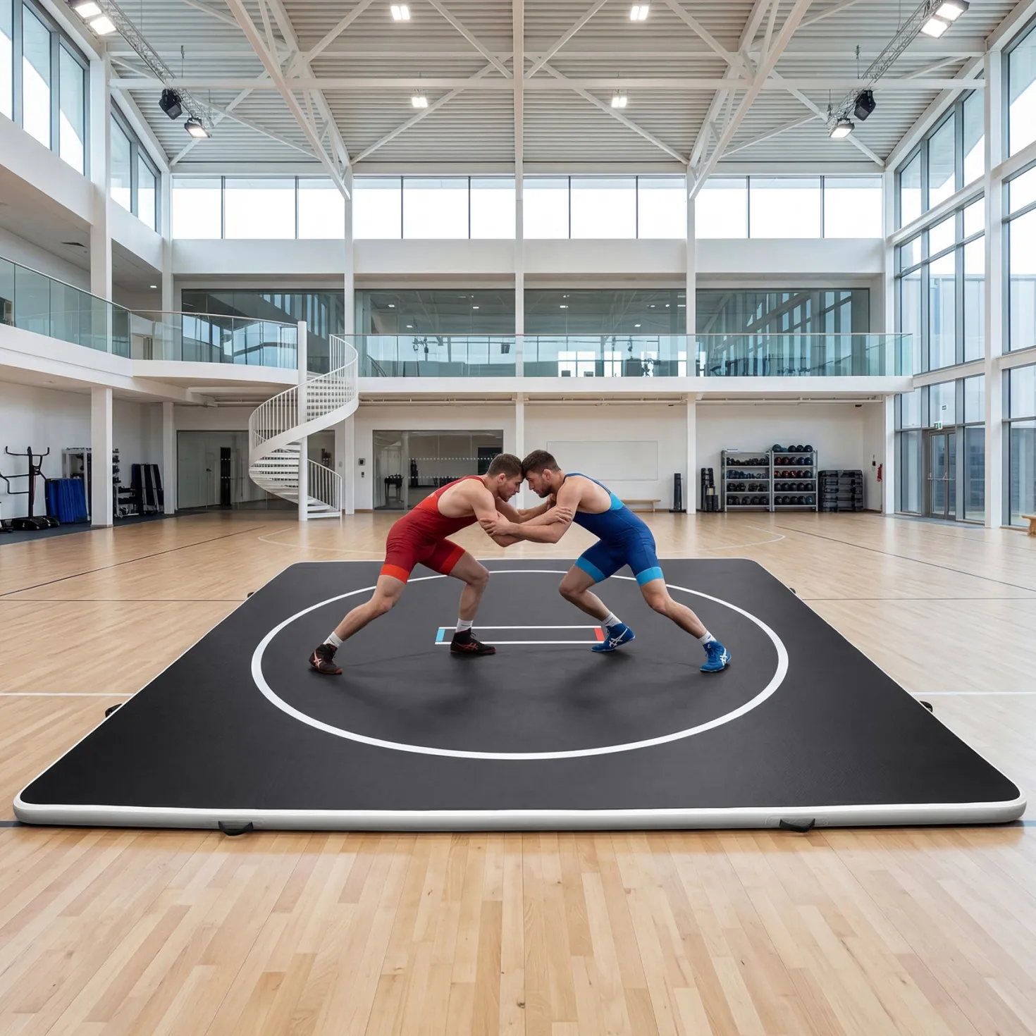 4" Thick Inflatable Wrestling Mat, PVC Portable Wrestling Mats for Indoor Outdoor Use, Jiu Jitsu Mats with Circles for Wrestling