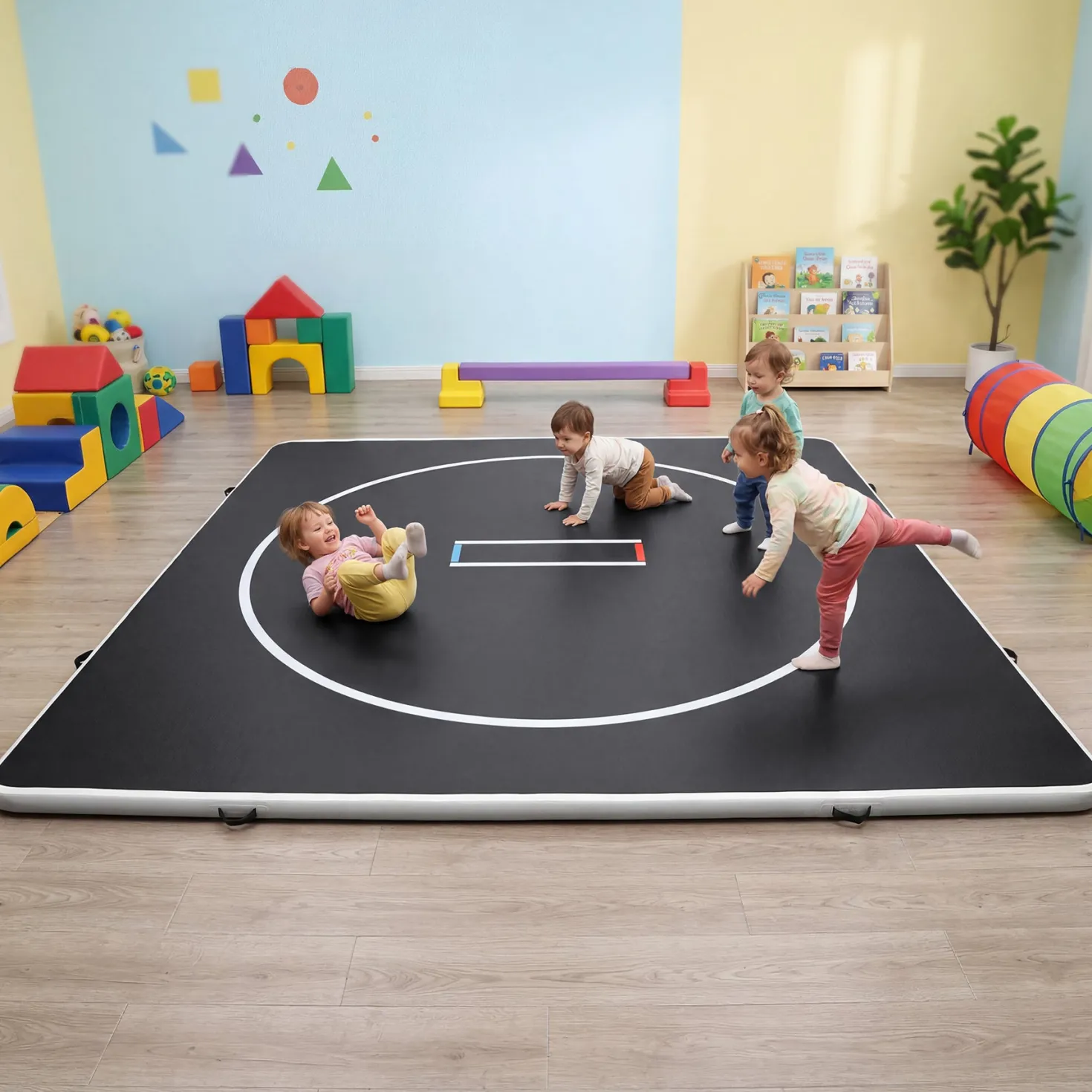 4" Thick Inflatable Wrestling Mat, PVC Portable Wrestling Mats for Indoor Outdoor Use, Jiu Jitsu Mats with Circles for Wrestling