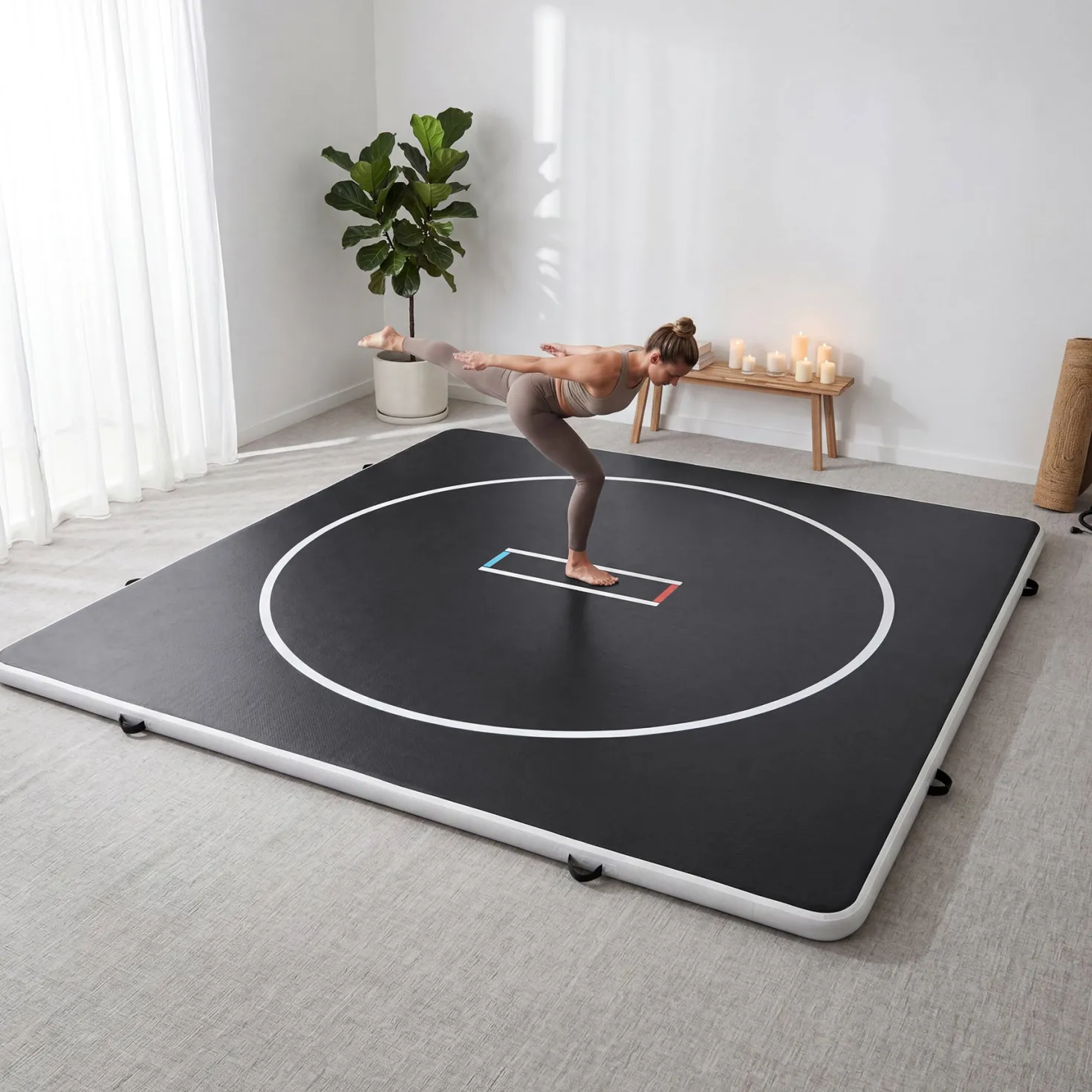 4" Thick Inflatable Wrestling Mat, PVC Portable Wrestling Mats for Indoor Outdoor Use, Jiu Jitsu Mats with Circles for Wrestling