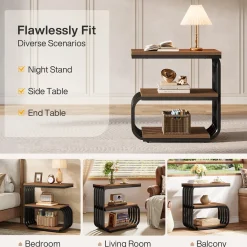 3 Tier End Table, Vintage Side or Bedside Stand for Living Room
