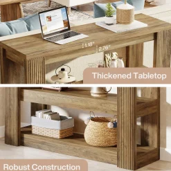 41.3" 3-Tier Farmhouse Console Table, Narrow Entryway Sofa Table with Storage Shelves for Hallway, Living Room, or Foyer