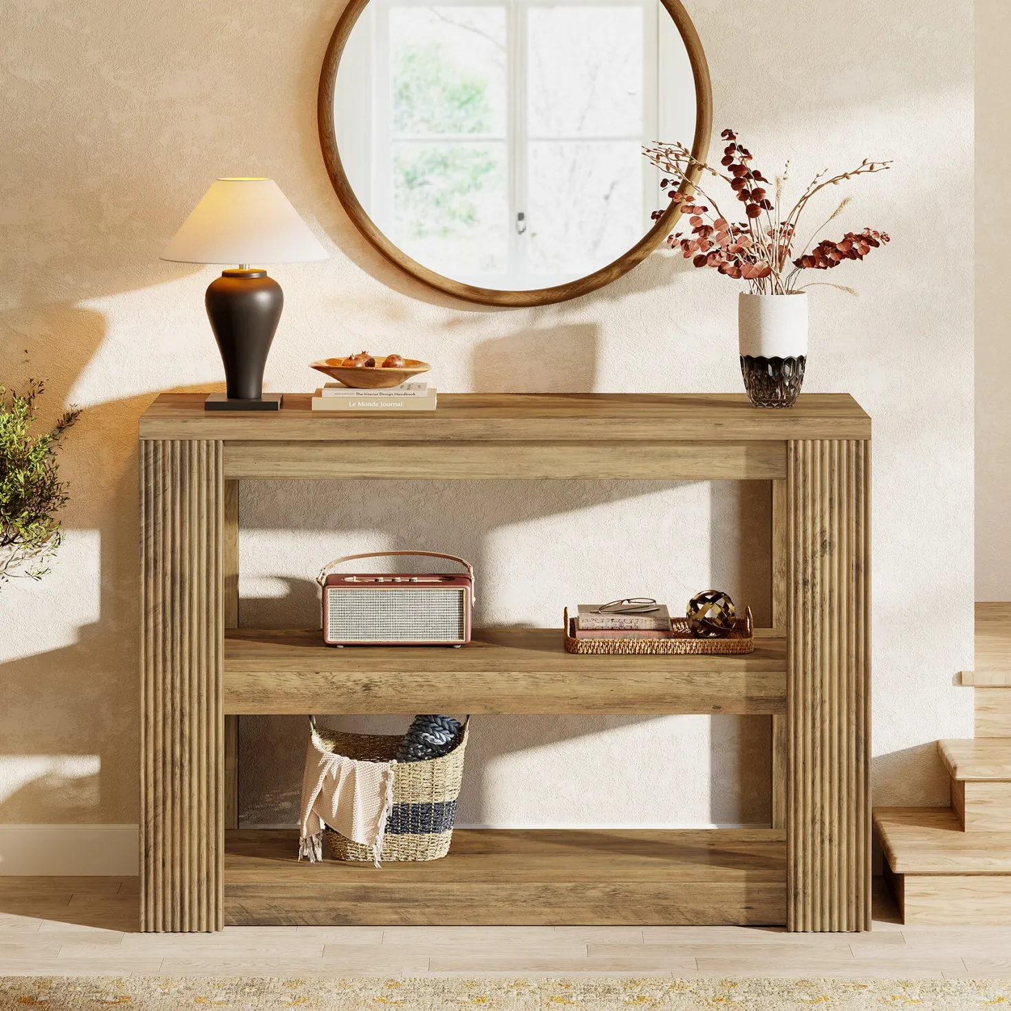 41.3" 3-Tier Farmhouse Console Table, Narrow Entryway Sofa Table with Storage Shelves for Hallway, Living Room, or Foyer