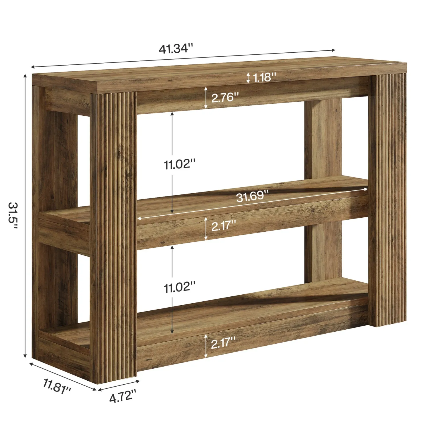 41.3" 3-Tier Farmhouse Console Table, Narrow Entryway Sofa Table with Storage Shelves for Hallway, Living Room, or Foyer