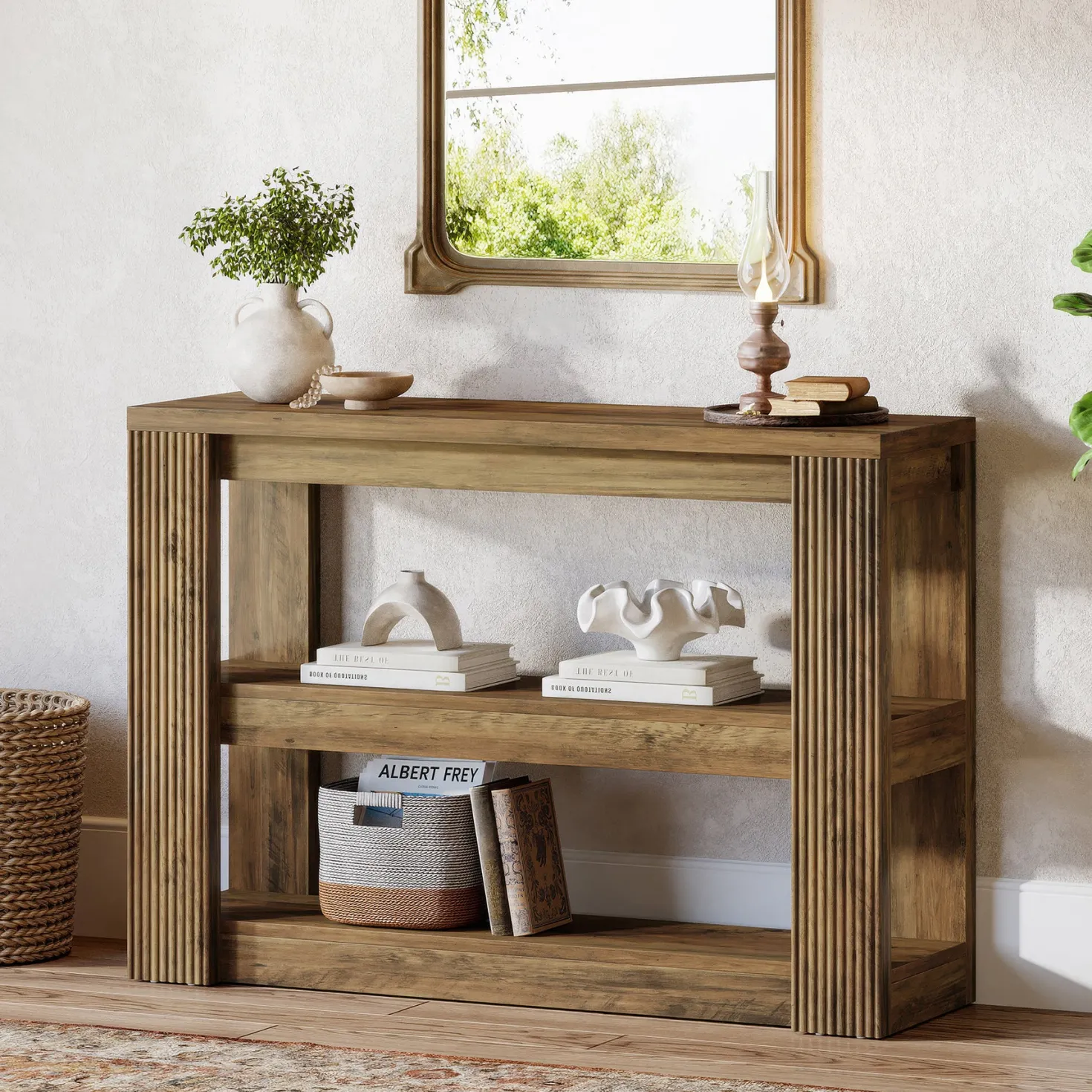 41.3" 3-Tier Farmhouse Console Table, Narrow Entryway Sofa Table with Storage Shelves for Hallway, Living Room, or Foyer