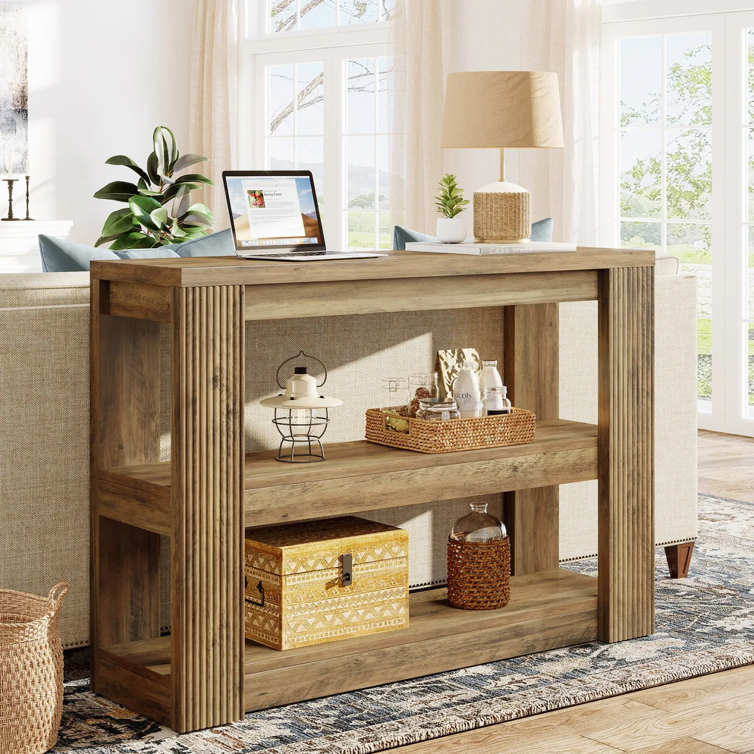 41.3" 3-Tier Farmhouse Console Table, Narrow Entryway Sofa Table with Storage Shelves for Hallway, Living Room, or Foyer