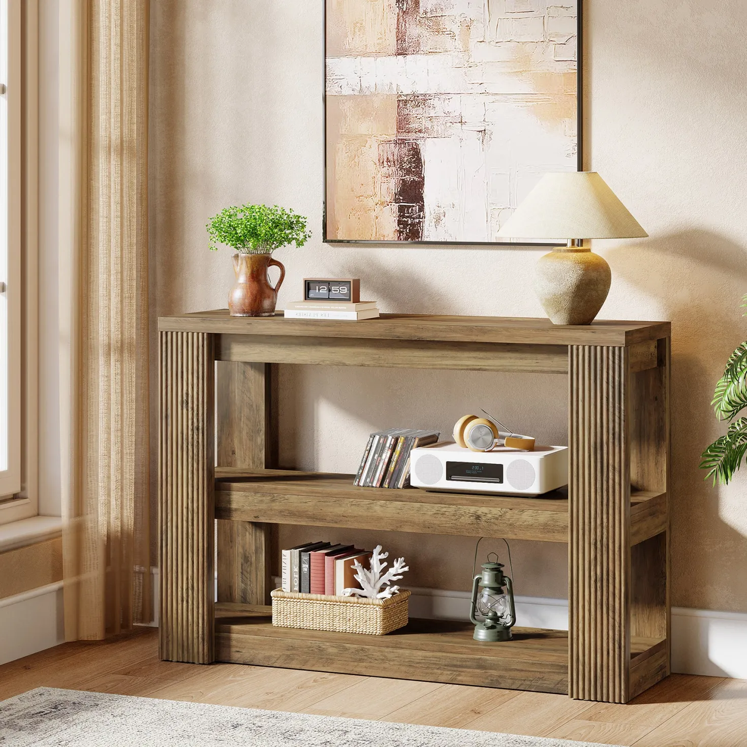 41.3" 3-Tier Farmhouse Console Table, Narrow Entryway Sofa Table with Storage Shelves for Hallway, Living Room, or Foyer