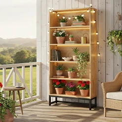 70.4" 5-Tier Freestanding Bookshelf with LED Lights, Heavy-Duty Bookcase Display Organizer