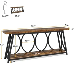 70.9" 2-Tier Industrial Console Table, Sofa Table with Shelves for Living Room or Entryway