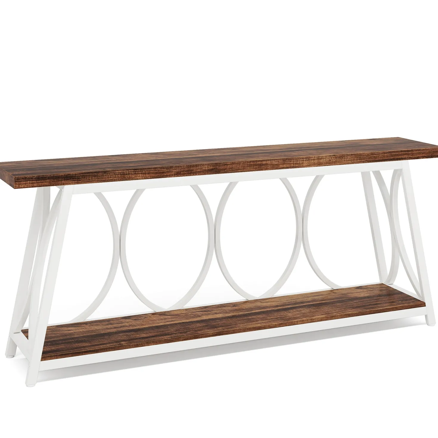70.9" 2-Tier Industrial Console Table, Sofa Table with Shelves for Living Room or Entryway