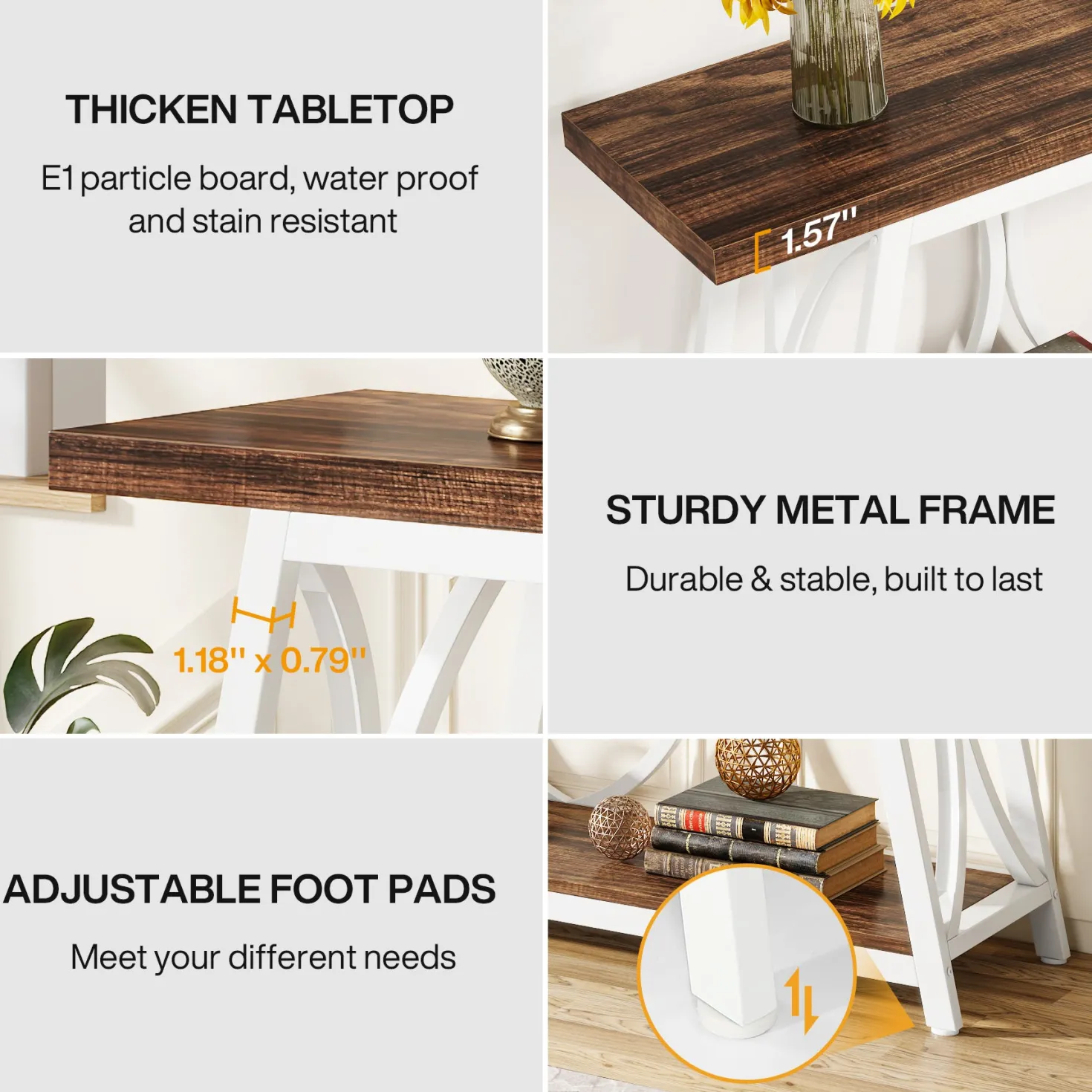 70.9" 2-Tier Industrial Console Table, Sofa Table with Shelves for Living Room or Entryway
