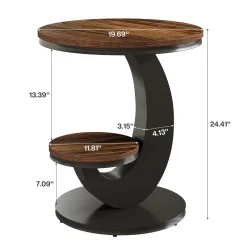 2 Tiers End Table, Sofa Side Bedside Table Nightstand with Arc-Shaped Frame