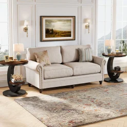 2 Tiers End Table, Sofa Side Bedside Table Nightstand with Arc-Shaped Frame
