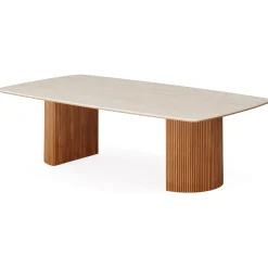 78.7" Travertine Slab Dining Table With Semi-Circular Stripe Base
