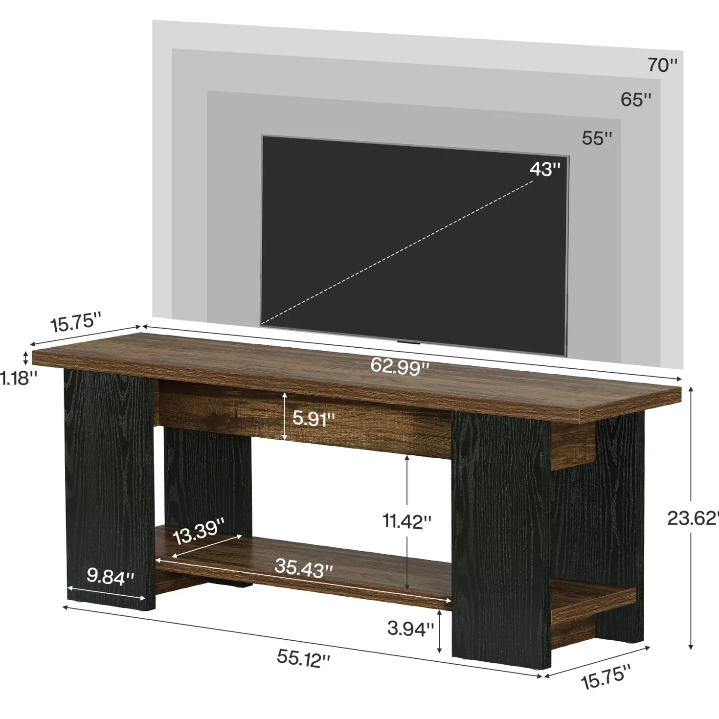 63" TV Stand Console, Farmhouse Entertainment Center with Open Shelves for 55-75-Inch TVs