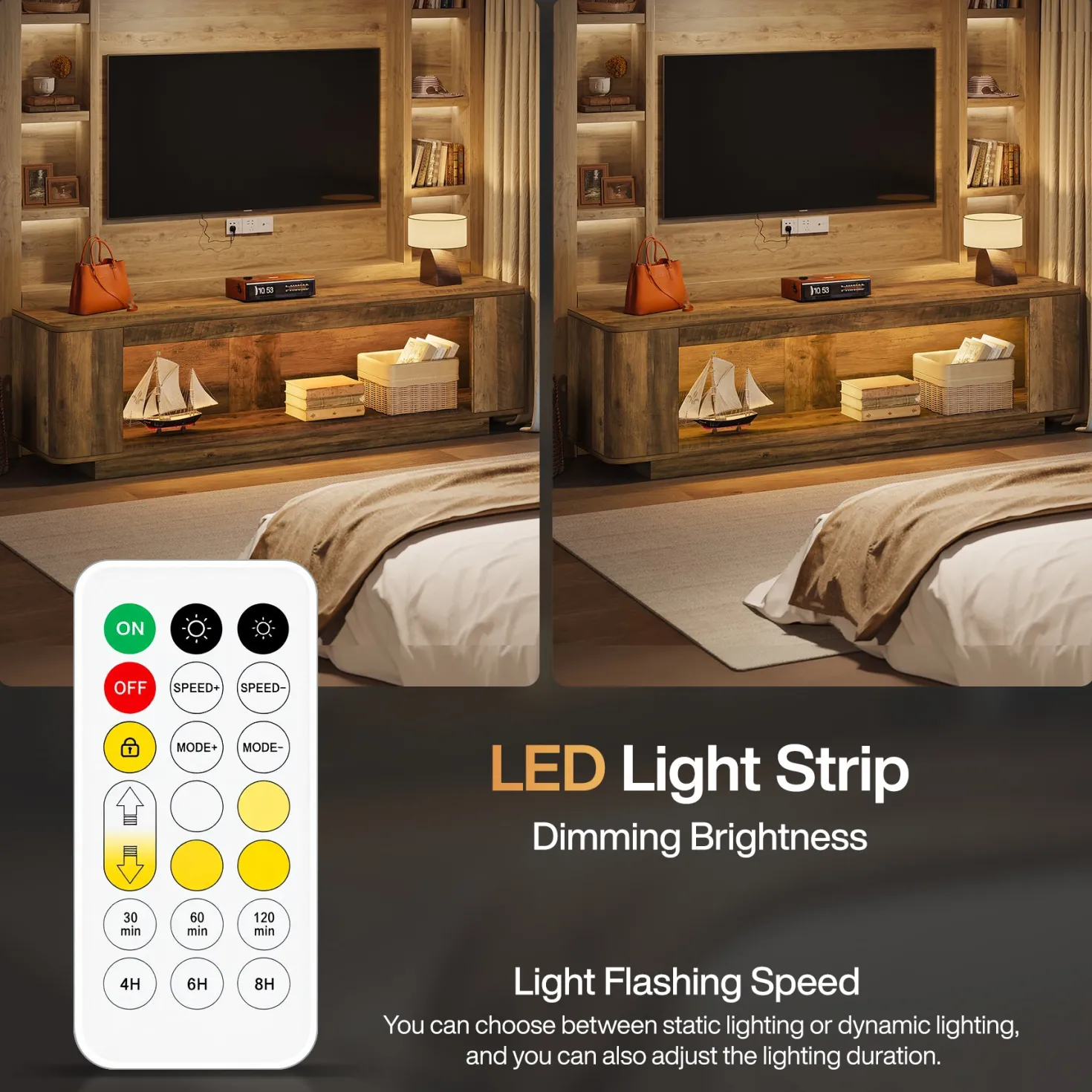 70.9" TV Stand, Entertainment Center with LED Light Strip for 65/70/75/80" TVs