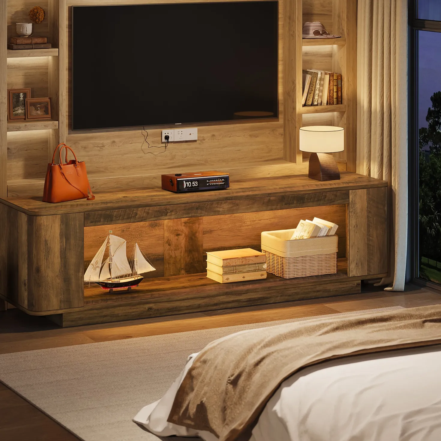 70.9" TV Stand, Entertainment Center with LED Light Strip for 65/70/75/80" TVs