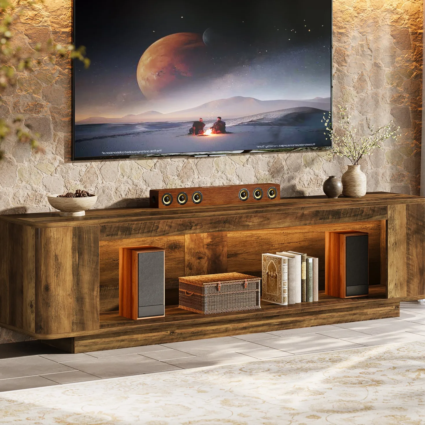 70.9" TV Stand, Entertainment Center with LED Light Strip for 65/70/75/80" TVs