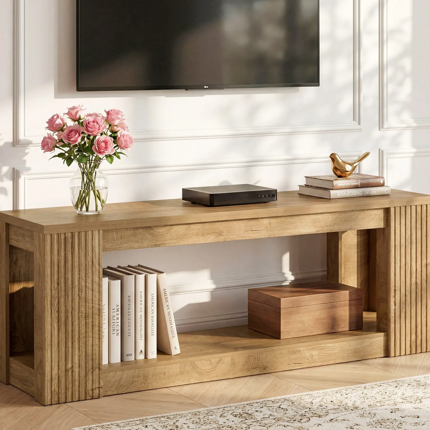 63" TV Stand, Entertainment Center with Open Storage Shelves for TVs Up to 75"