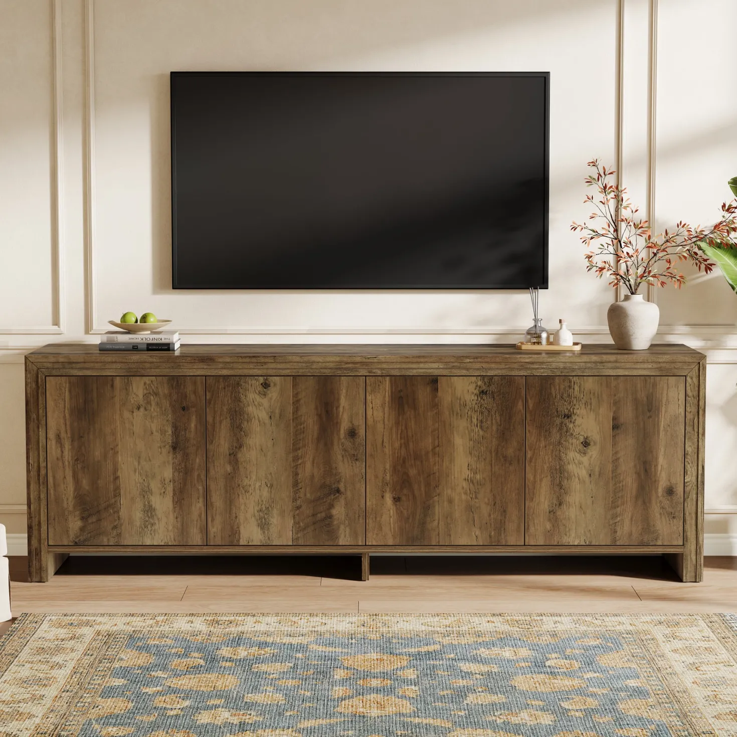 63" TV Stand, Entertainment Center with Storage Cabinet for TVs Up to 70"