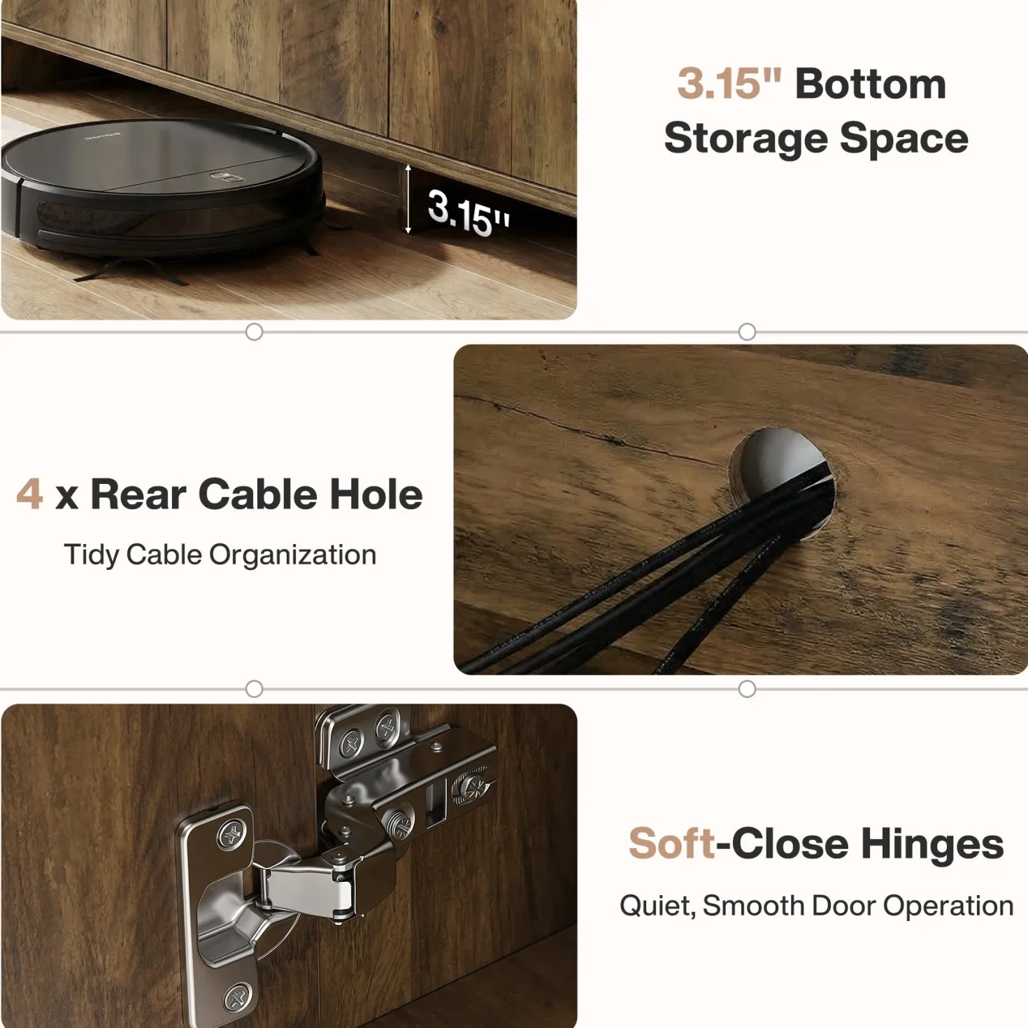 63" TV Stand, Entertainment Center with Storage Cabinet for TVs Up to 70"