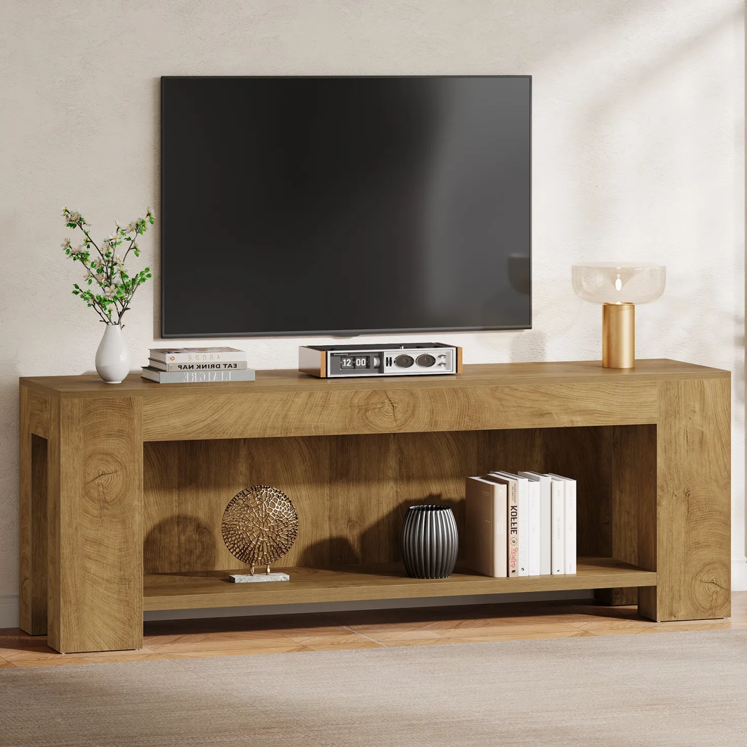 63" TV Stand, Entertainment Center with Open Shelves for Up to 75" TVs