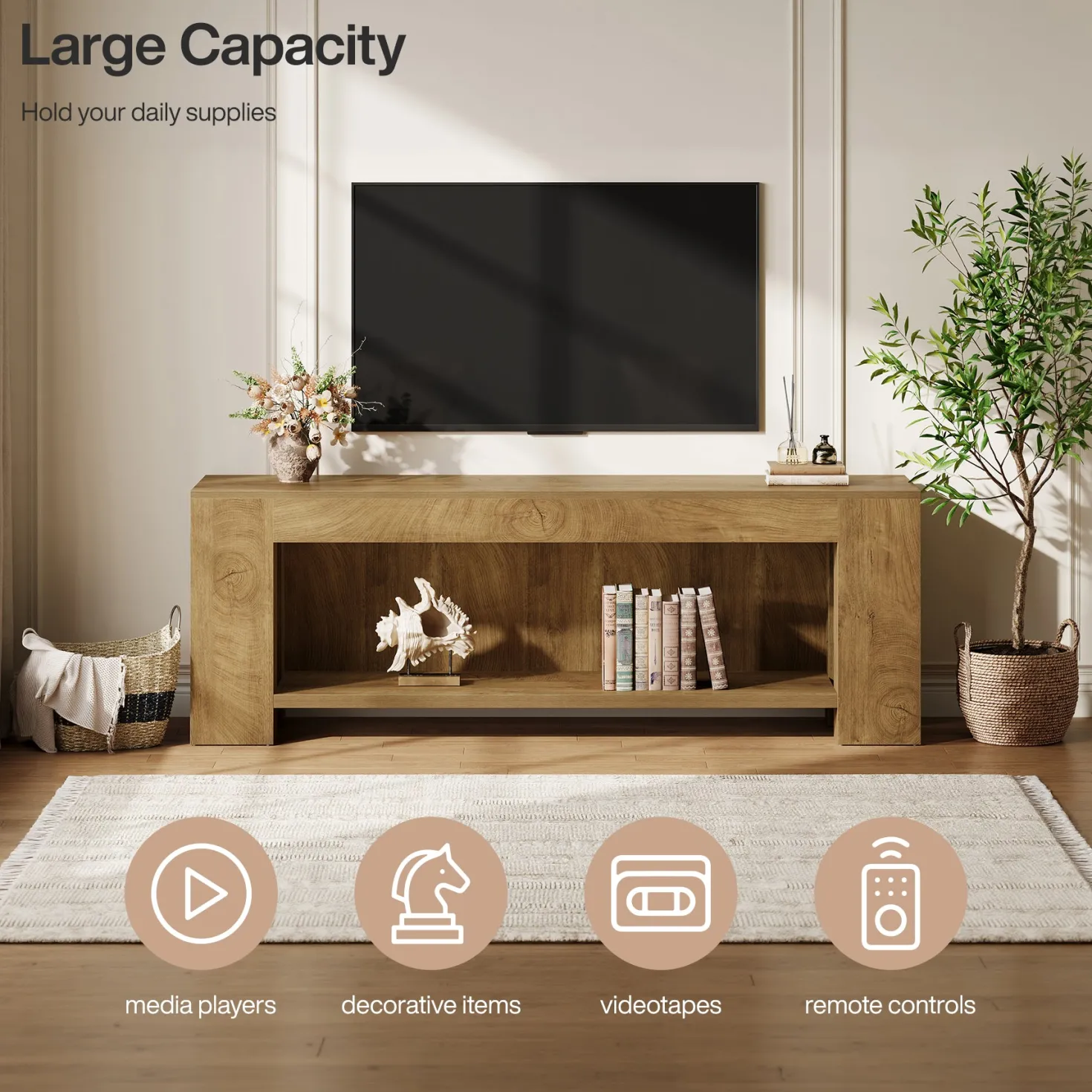 63" TV Stand, Entertainment Center with Open Shelves for Up to 75" TVs