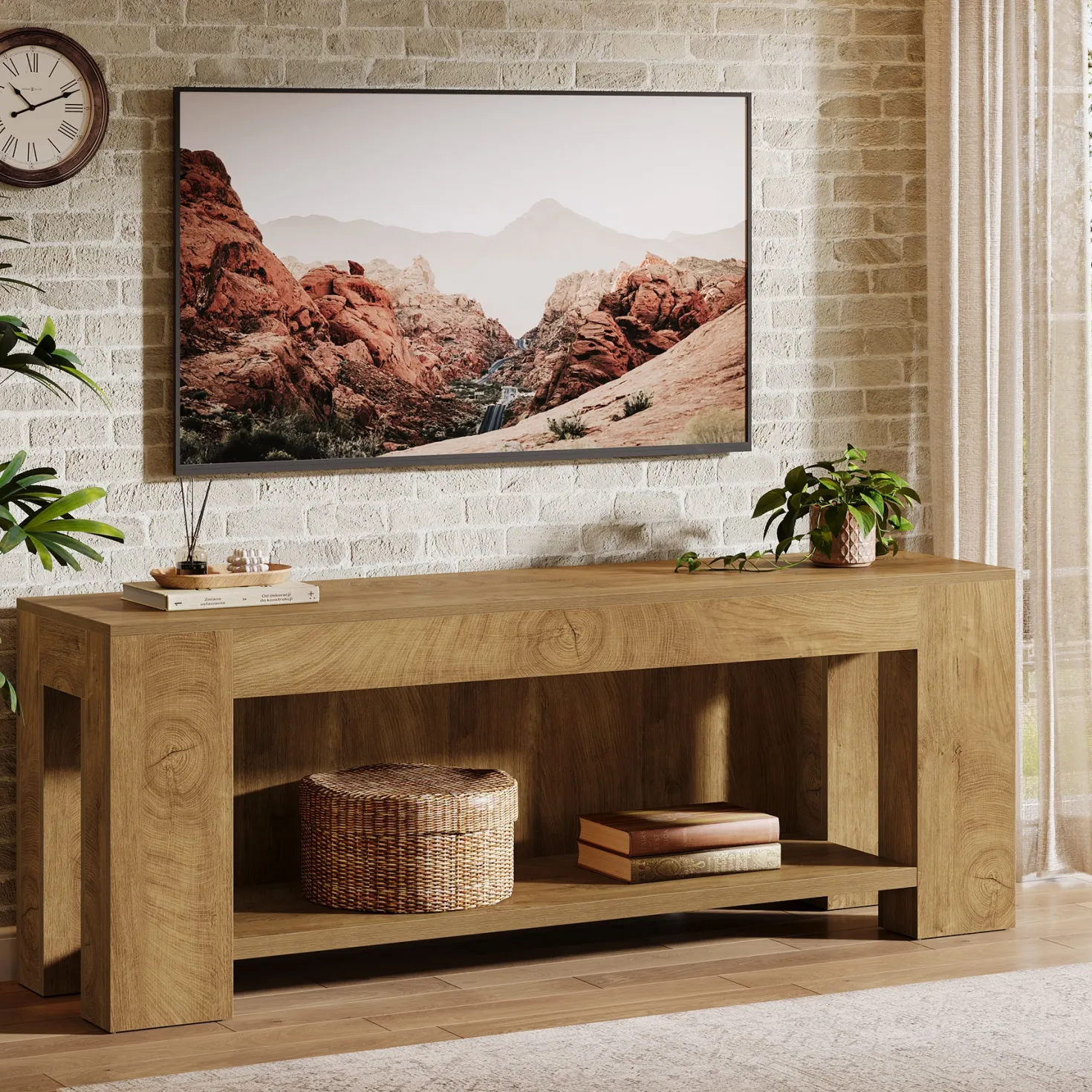 63" TV Stand, Entertainment Center with Open Shelves for Up to 75" TVs