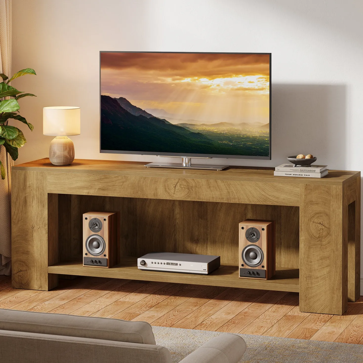 63" TV Stand, Entertainment Center with Open Shelves for Up to 75" TVs