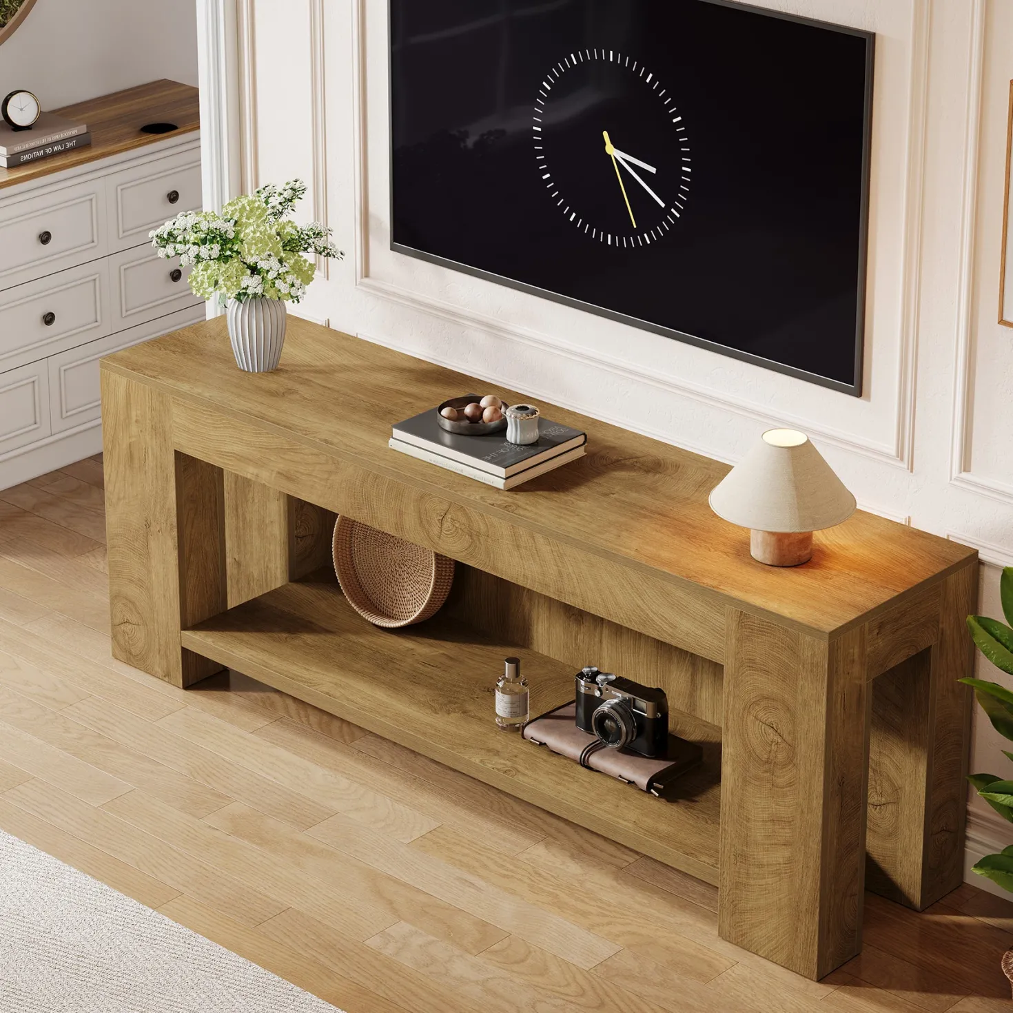 63" TV Stand, Entertainment Center with Open Shelves for Up to 75" TVs