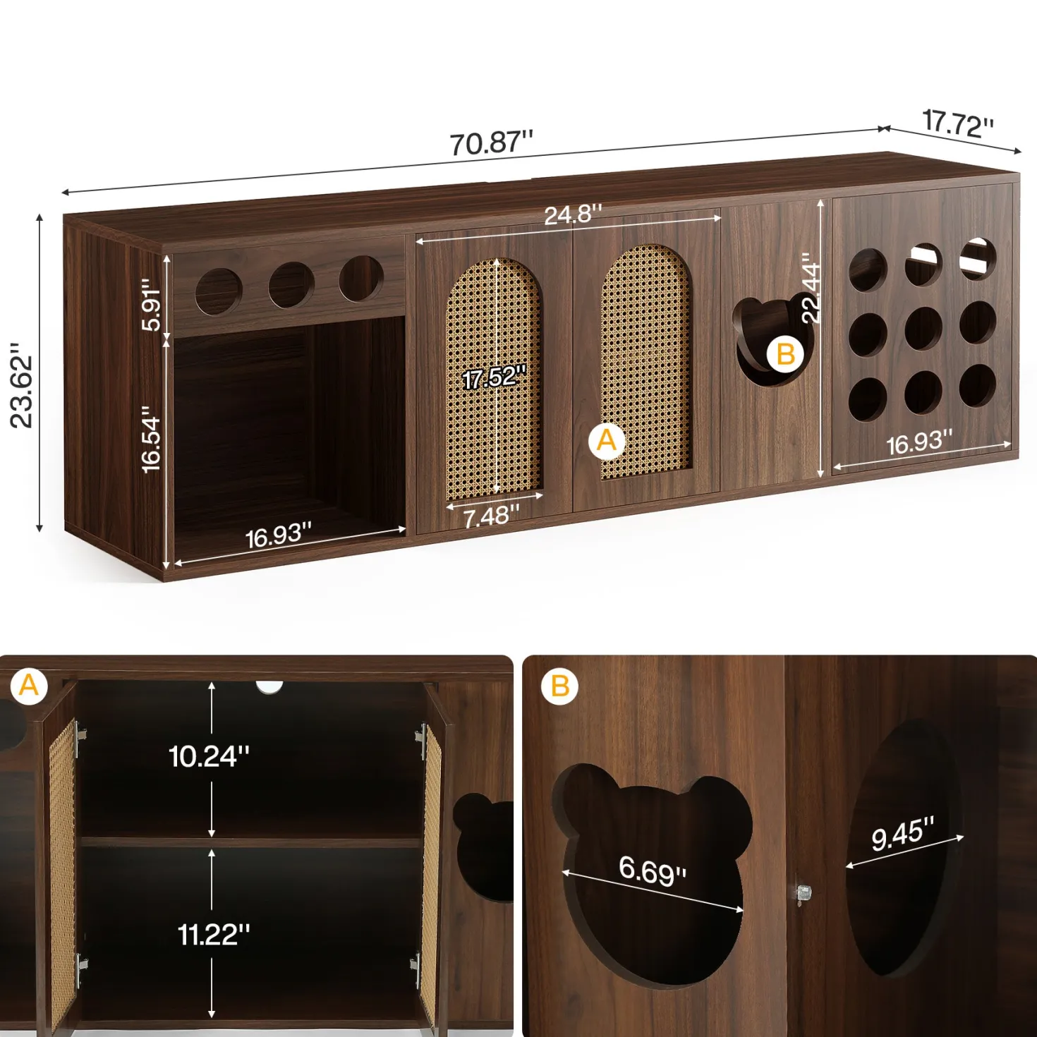 70.9" TV Stand, Extra Large Console Cabinet Entertainment Center