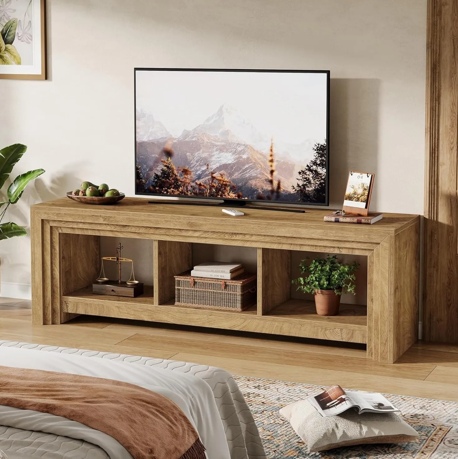 63" TV Stand, Farmhouse Entertainment Center Media Console for TVs Up to 75 Inches