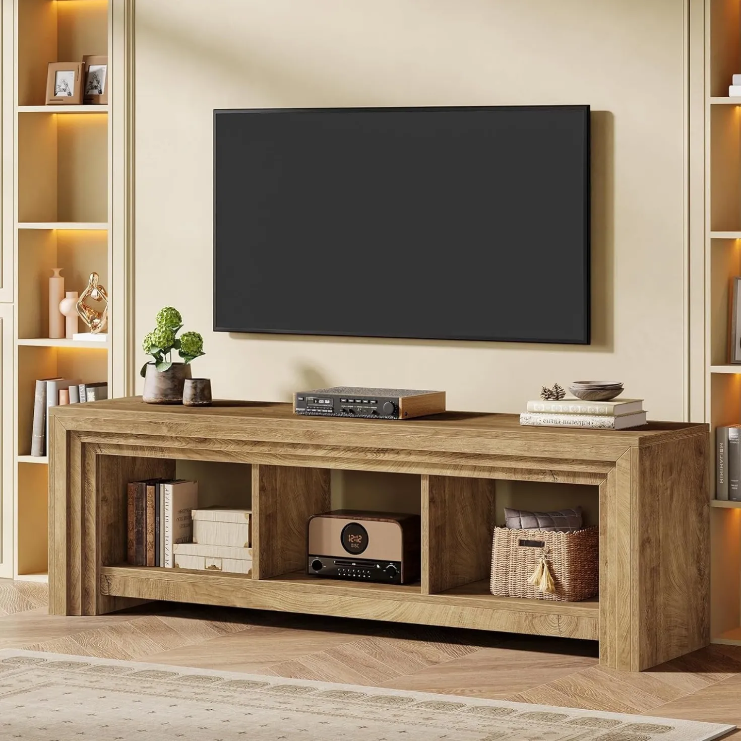 63" TV Stand, Farmhouse Entertainment Center Media Console for TVs Up to 75 Inches