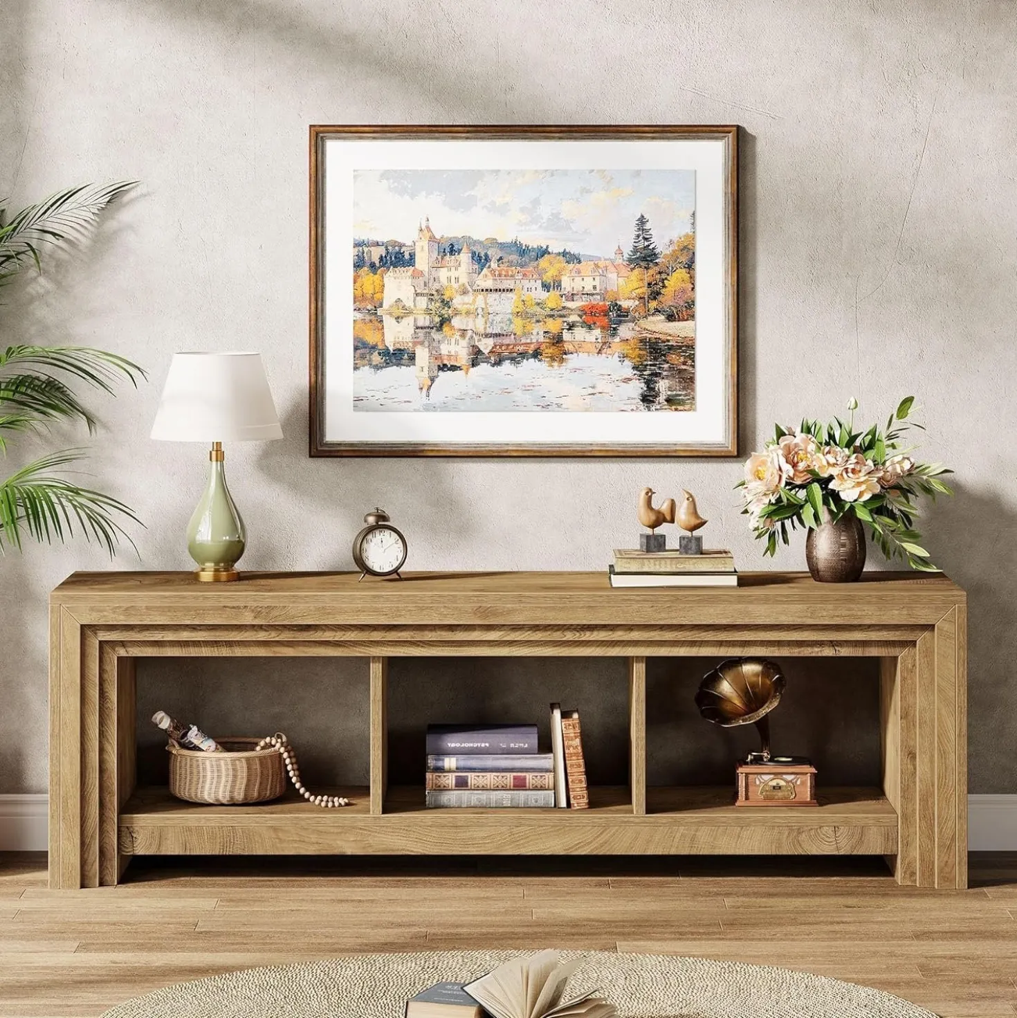 63" TV Stand, Farmhouse Entertainment Center Media Console for TVs Up to 75 Inches