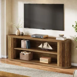 63" TV Stand, Farmhouse Entertainment Center with 3-Tier Storage Shelf