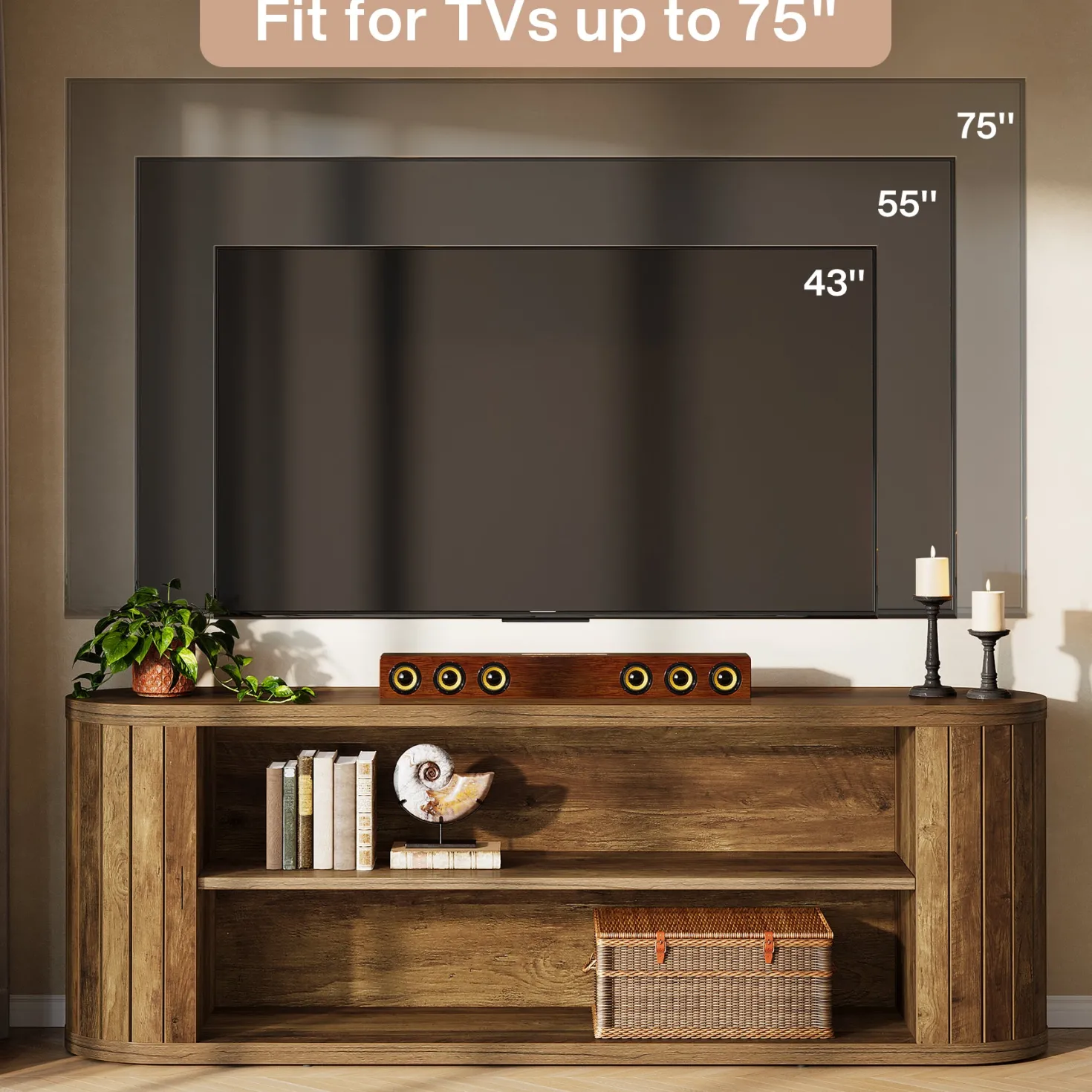 63" TV Stand, Farmhouse Entertainment Center with 3-Tier Storage Shelf