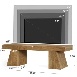 63" TV Stand, Farmhouse Entertainment Center with Geometric Pedestal for 55-75-Inch TVs