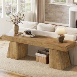 63" TV Stand, Farmhouse Entertainment Center with Geometric Pedestal for 55-75-Inch TVs
