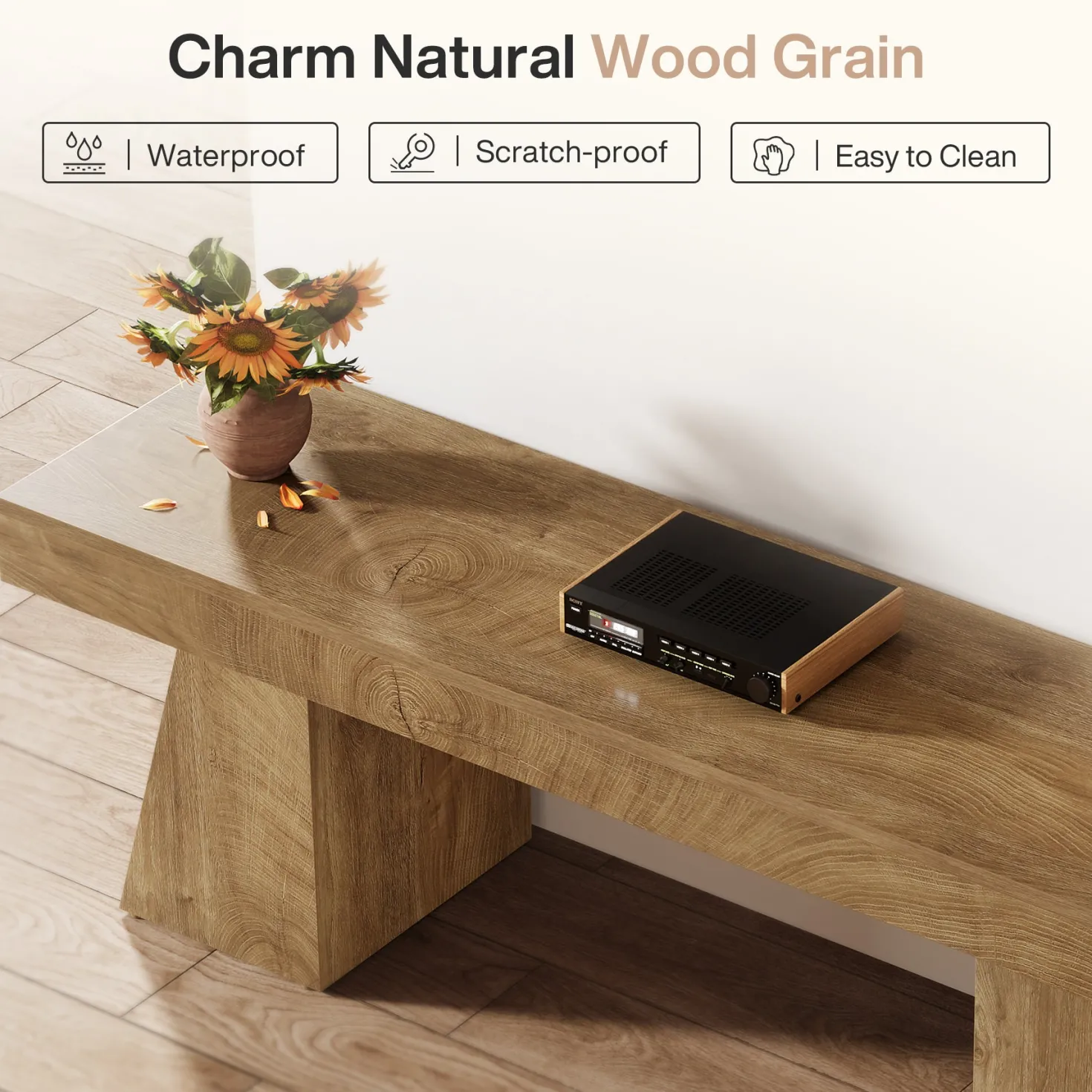 63" TV Stand, Farmhouse Entertainment Center with Geometric Pedestal for 55-75-Inch TVs