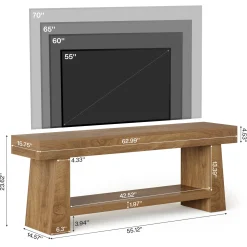 63" TV Stand, Farmhouse Entertainment Center with 2-Tier Shelf for 55"-75" TVs