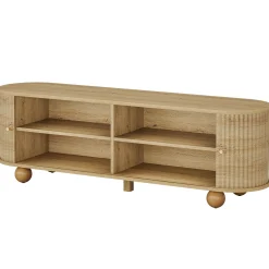 70" TV Stand, Farmhouse Media Console with Shelves and Sliding Doors