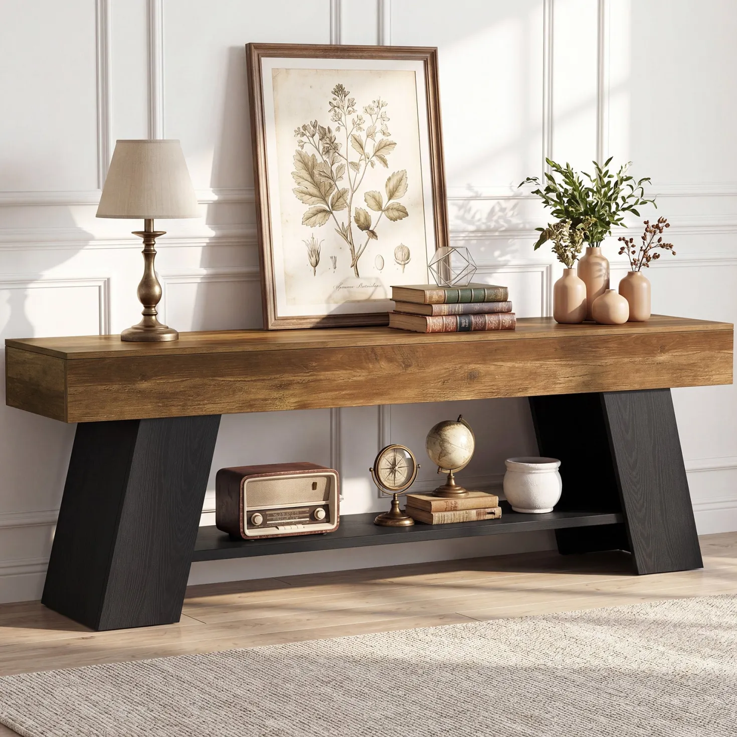 63" TV Stand for 55/65/70 Inch TVs, Industrial Media Console with Open Storage Shelf