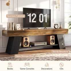 63" TV Stand for 55/65/70 Inch TVs, Industrial Media Console with Open Storage Shelf