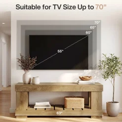 63" TV Stand for 55-70 Inch TVs, Modern Rustic Media Console with Open Storage Shelf