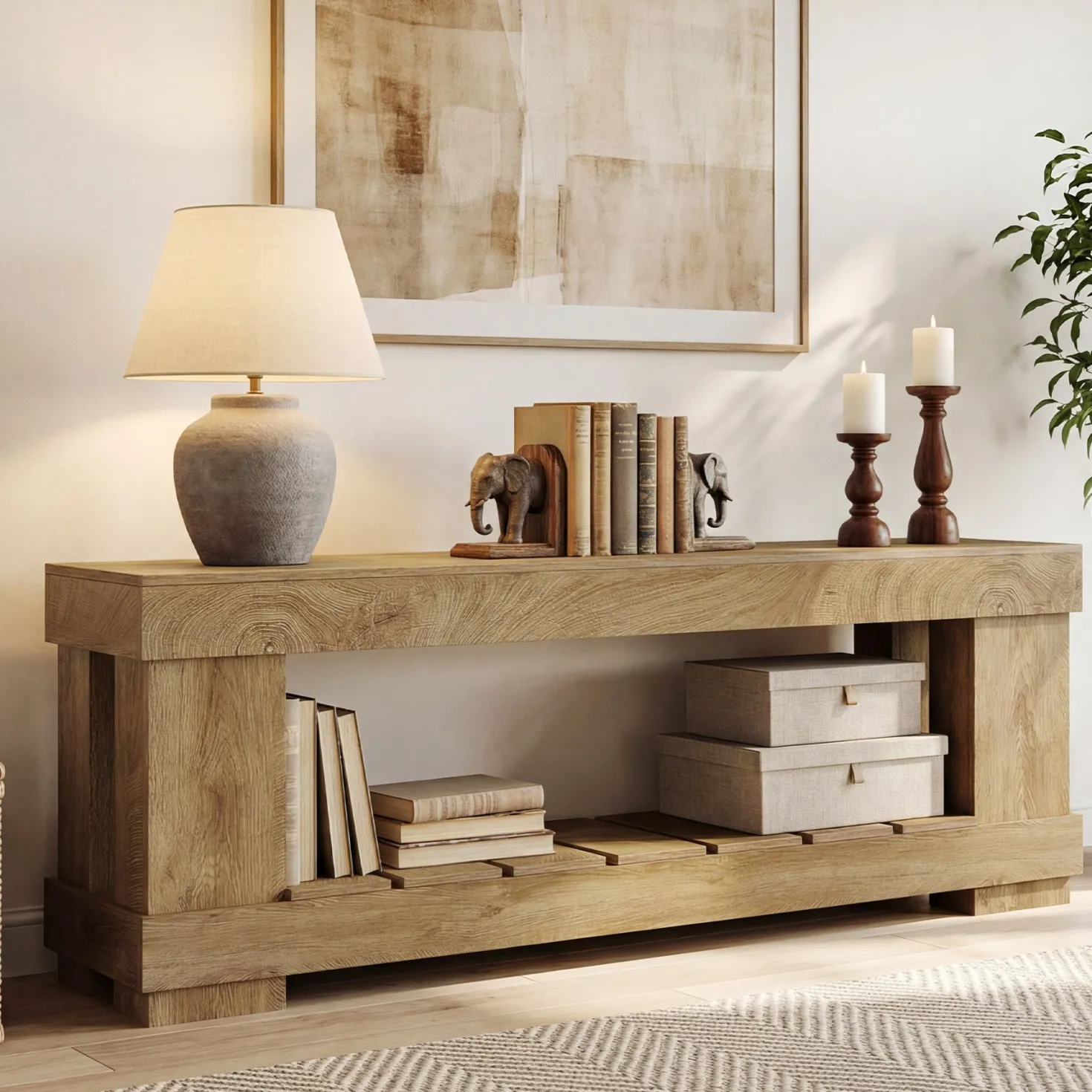 63" TV Stand for 55-70 Inch TVs, Modern Rustic Media Console with Open Storage Shelf