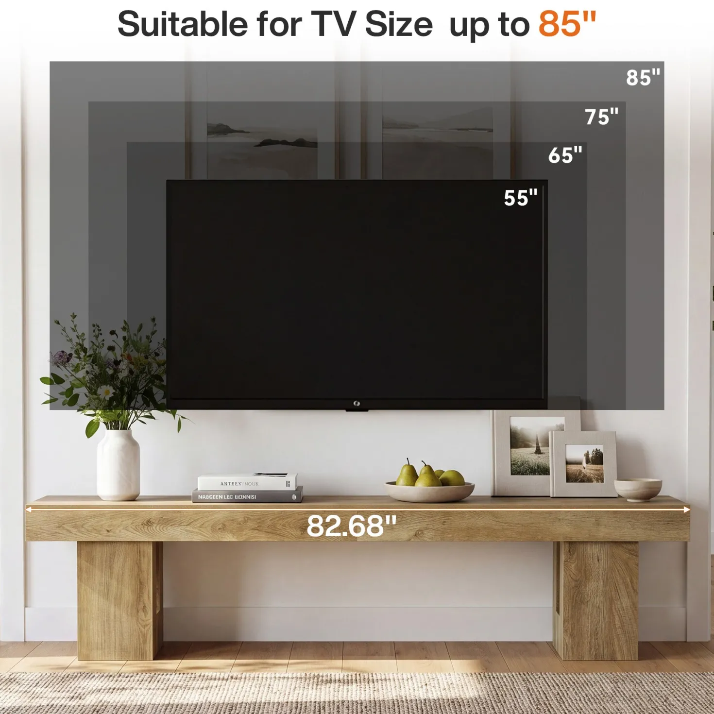83" TV Stand for 65/75/85" TVs, Modern Rustic Entertainment Center for Living Room