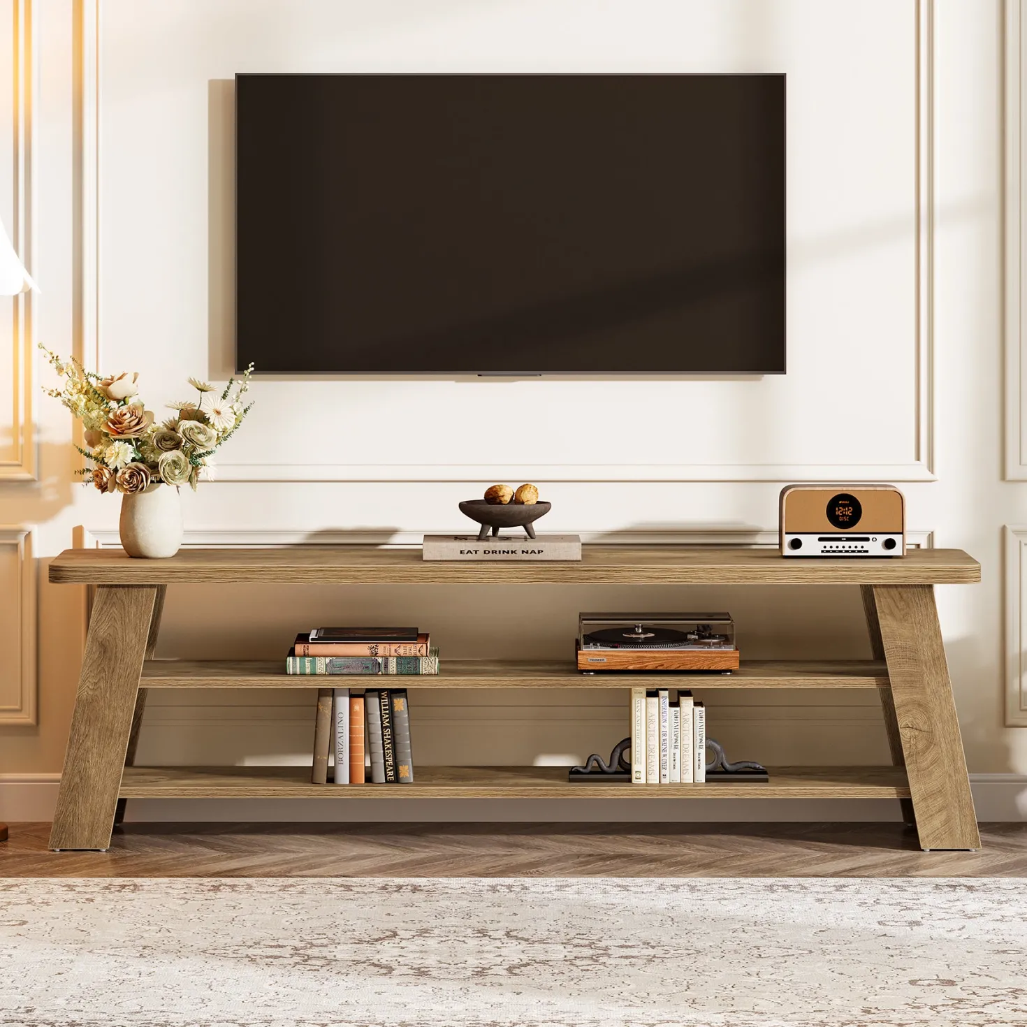 47" TV Stand for 60" TVs, 3-Tier Entertainment Media Center with Storage Shelves